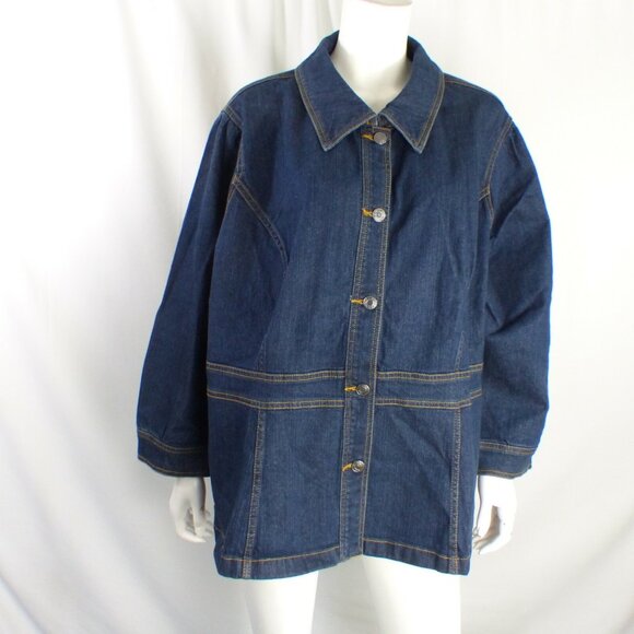 Du Jour Denim Jacket w/ Puff Sleeves A367044 Dark Indigo Plus 28W - Picture 2 of 5